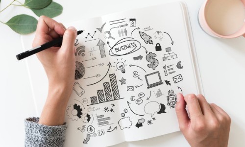 Woman creating a business plan for sustaining a successful company